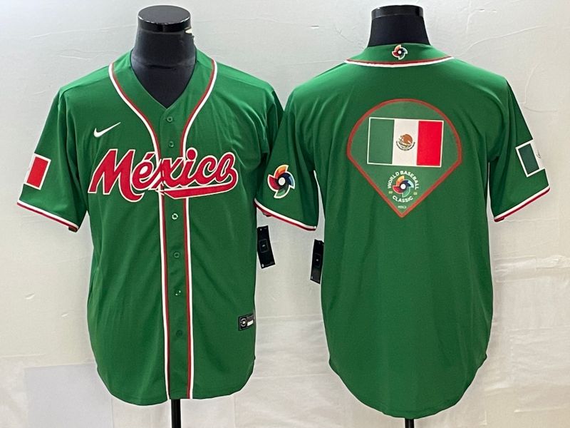 Men 2023 World Cub Mexico Blank Green Nike MLB Jersey10